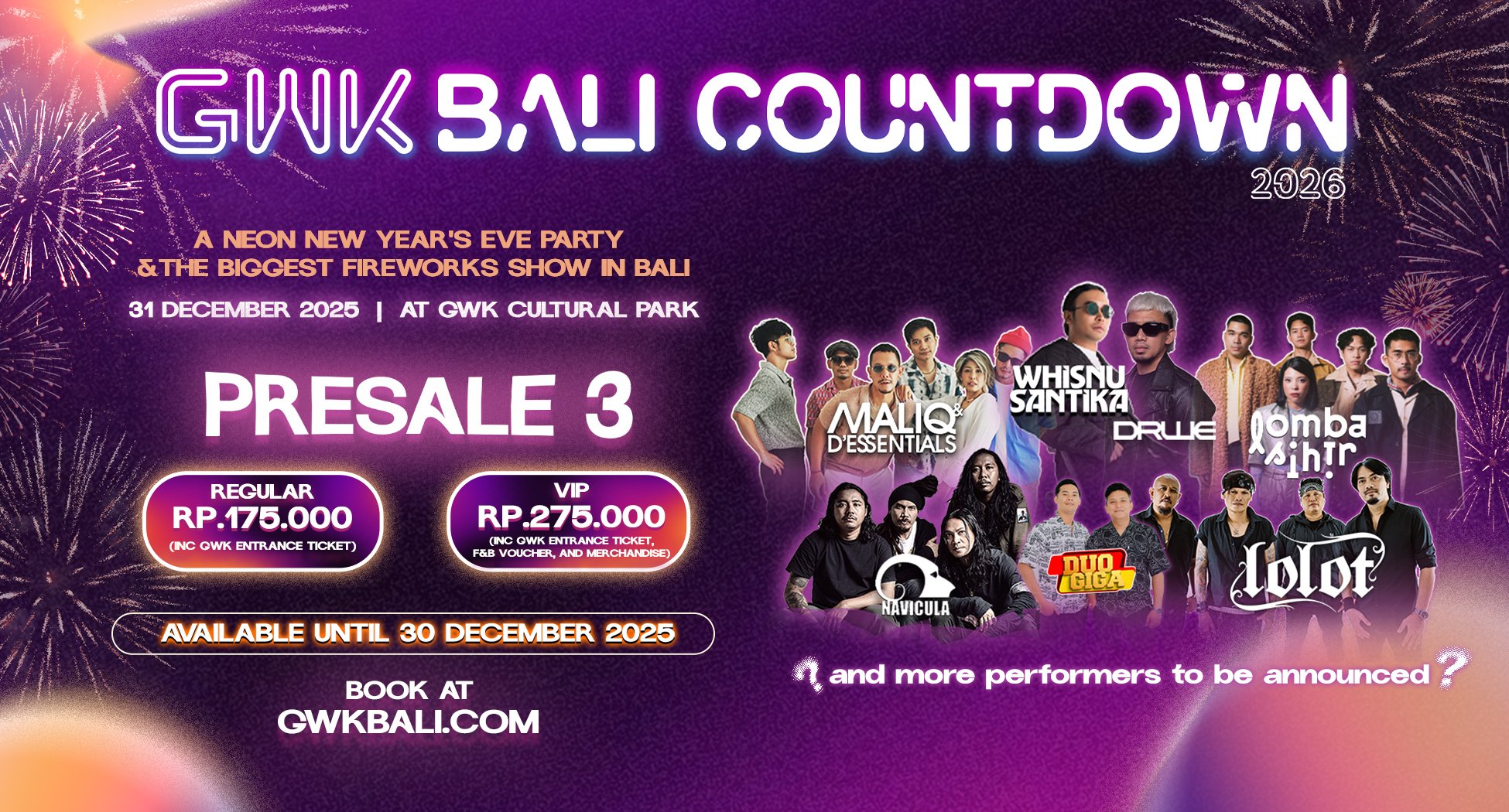 GWK Bali Countdown 2026 & Regular Park Entrance 31 Dec 2025 ( Re-Entry )